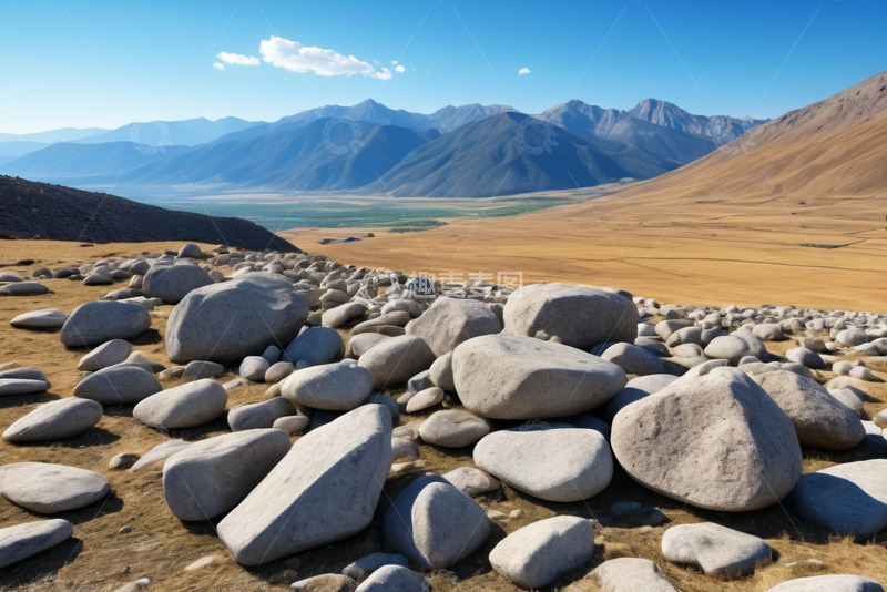 高清大图下载【趣麦麦图】户外荒野中的山景与石滩