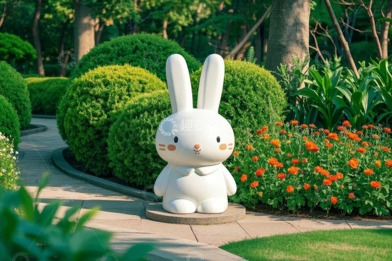 高清大图下载【趣麦麦图】公园内的兔子雕塑景观