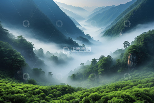 山间云雾缭绕的自然风光
