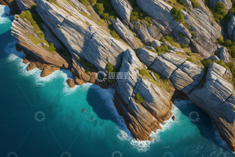 高清大图下载【趣麦麦图】海岸岩石与海洋俯瞰景象