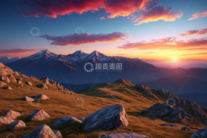 高清大图下载【趣麦麦图】山间日出自然风光全景