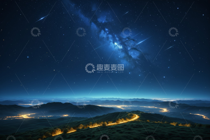 高清大图下载【趣麦麦图】夜空下山脉与星河景观