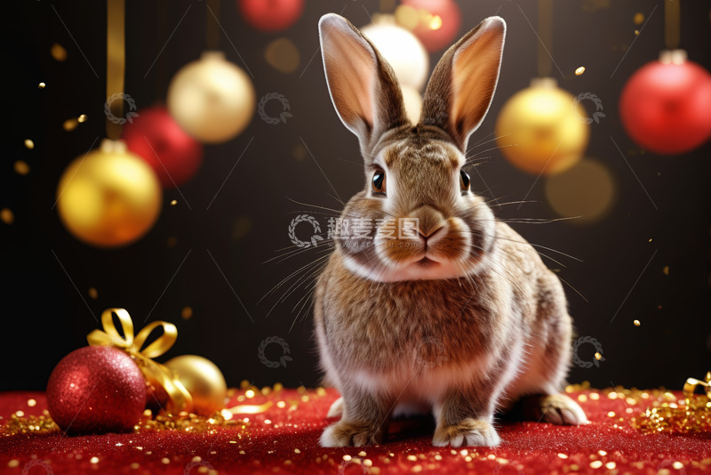 高清大图下载【趣麦麦图】节日装饰旁的可爱兔子