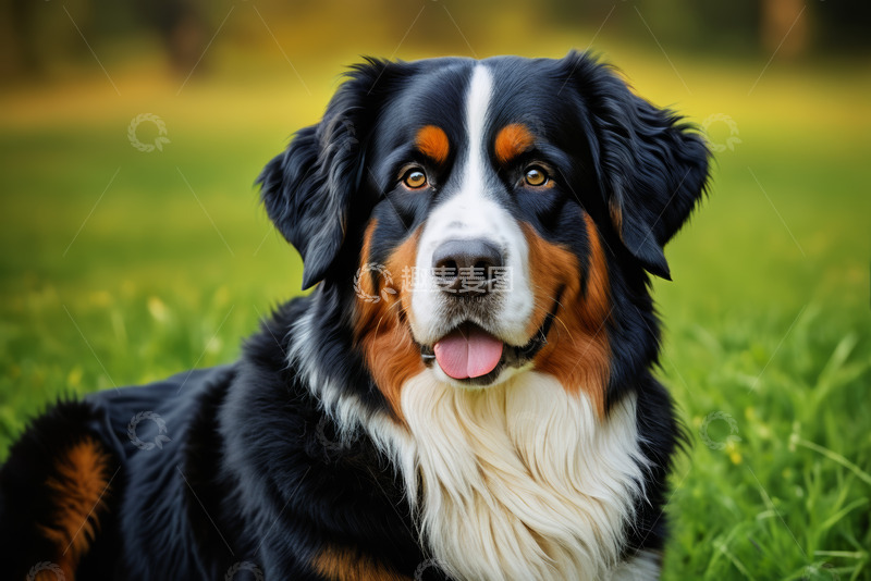 高清大图下载【趣麦麦图】草地中的伯恩山犬特写