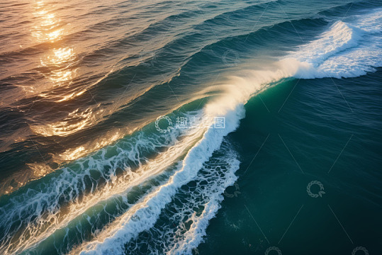 海上夕阳下的波浪景象