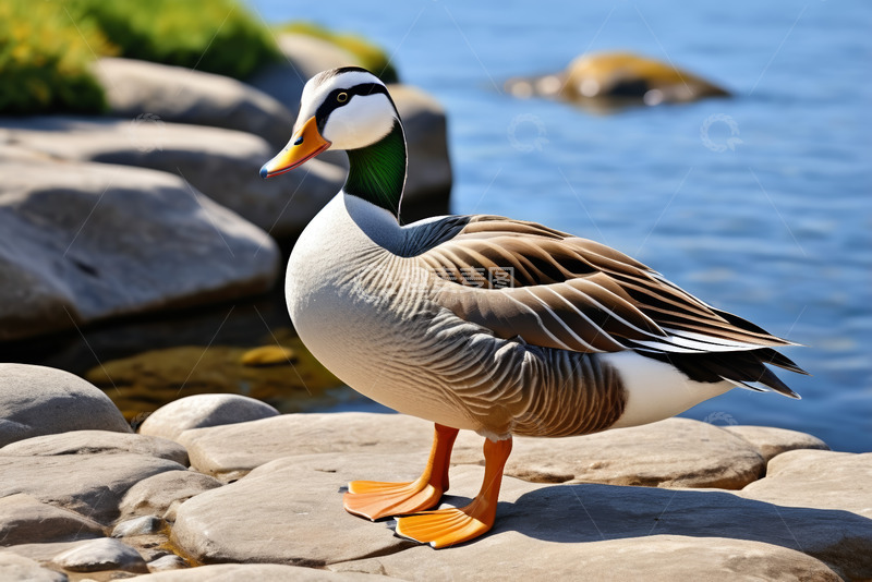 高清大图下载【趣麦麦图】岸边石头上站立的鸭子