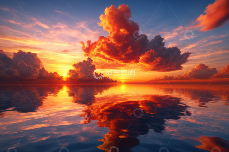 高清大图下载【趣麦麦图】海上日落晚霞与云彩景观