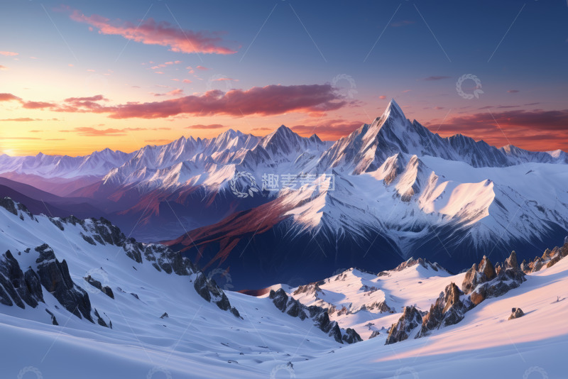 高清大图下载【趣麦麦图】雪山日出自然风光景色