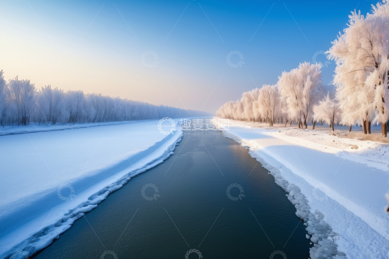 高清大图下载【趣麦麦图】冬日河流雪景