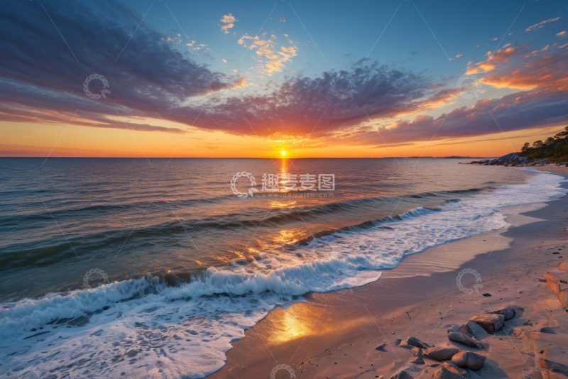 高清大图下载【趣麦麦图】海滩日落时分的海洋景观
