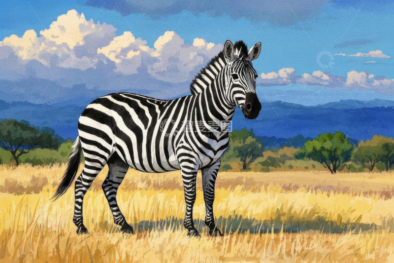 高清大图下载【趣麦麦图】草原上站立的斑马