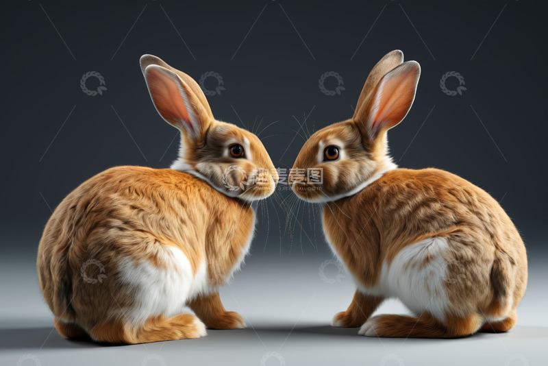 高清大图下载【趣麦麦图】两只相对而坐的可爱兔子