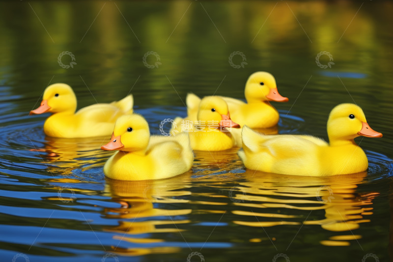 高清大图下载【趣麦麦图】小黄鸭在水中游动