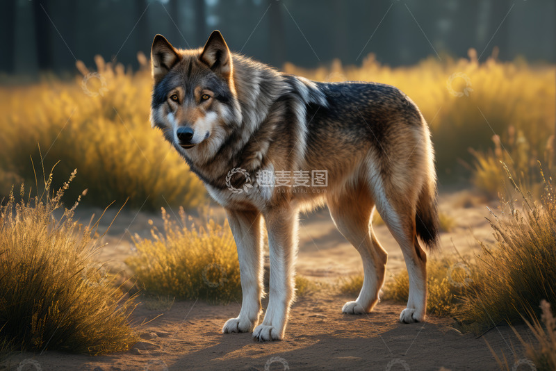 高清大图下载【趣麦麦图】野外站立的狼