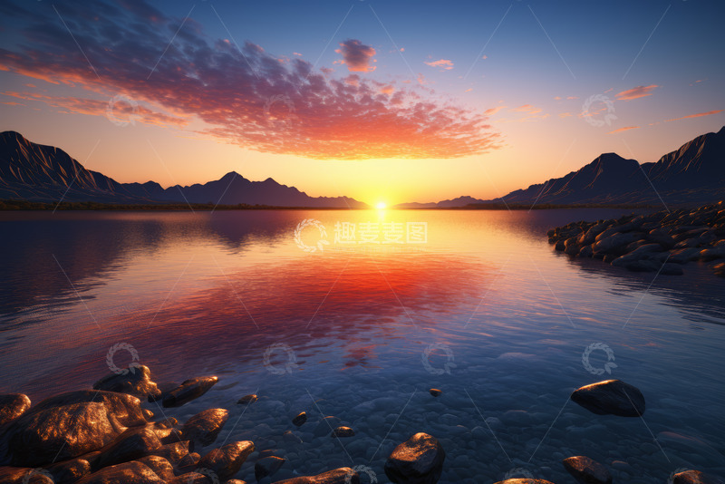 高清大图下载【趣麦麦图】湖面日落山水风景