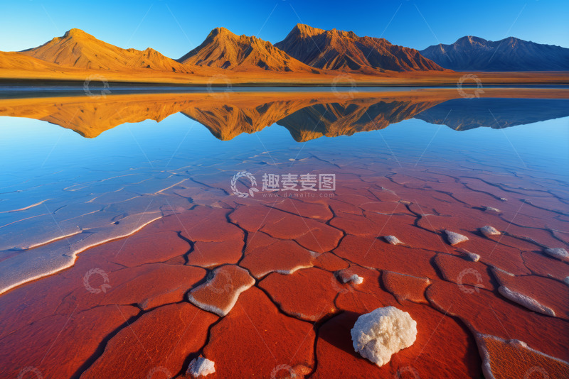 高清大图下载【趣麦麦图】红色盐湖与远处山脉风景