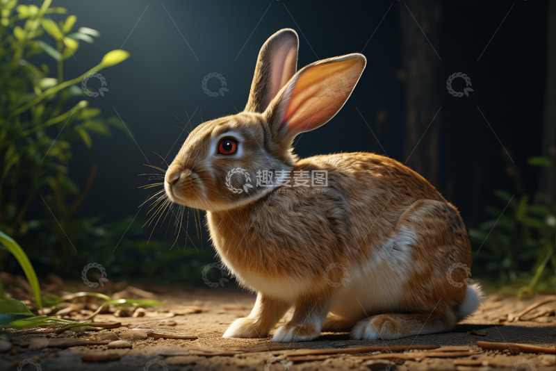 高清大图下载【趣麦麦图】蹲坐的棕色宠物兔子特写