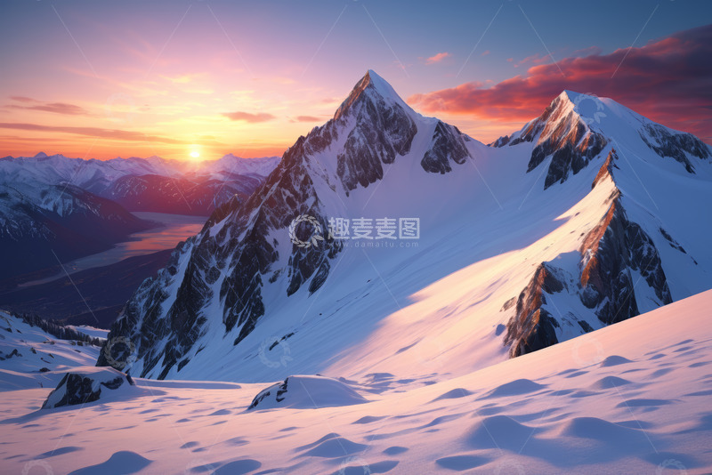 高清大图下载【趣麦麦图】雪山日出自然景观