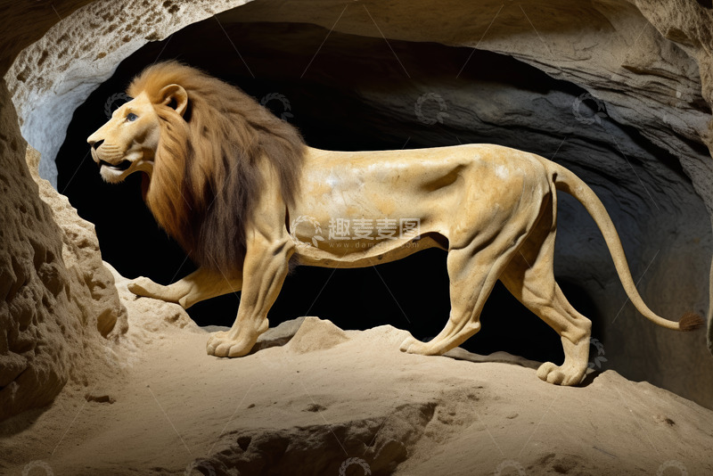 高清大图下载【趣麦麦图】洞穴中的雄狮行走画面