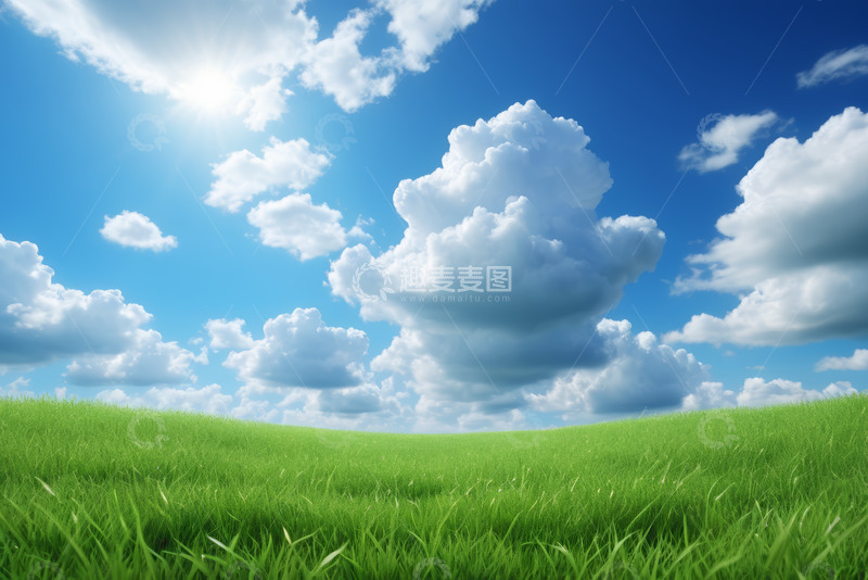 高清大图下载【趣麦麦图】蓝天白云下的绿色草地风景