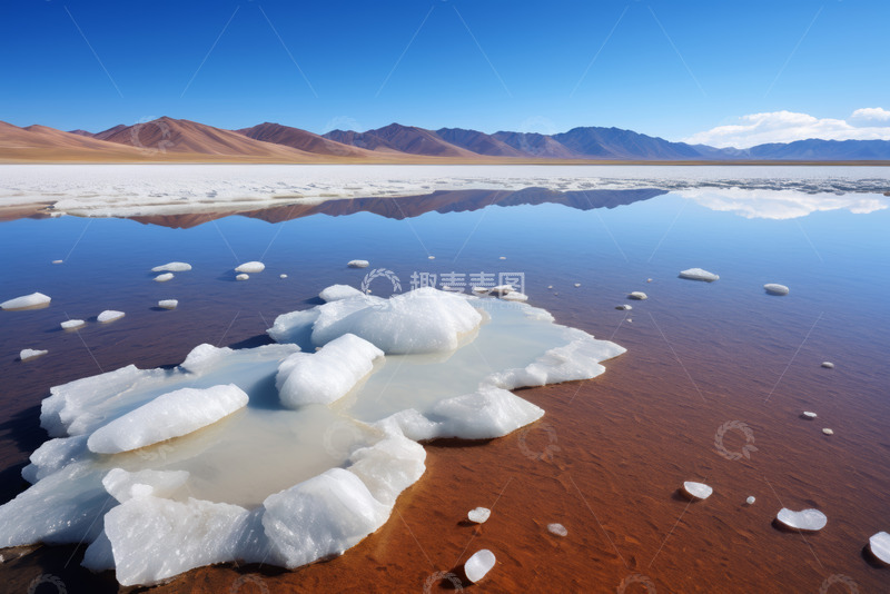 高清大图下载【趣麦麦图】盐湖与远处山脉的自然景观