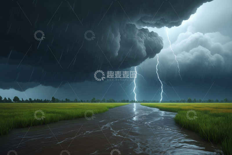 高清大图下载【趣麦麦图】田野暴雨闪电景象