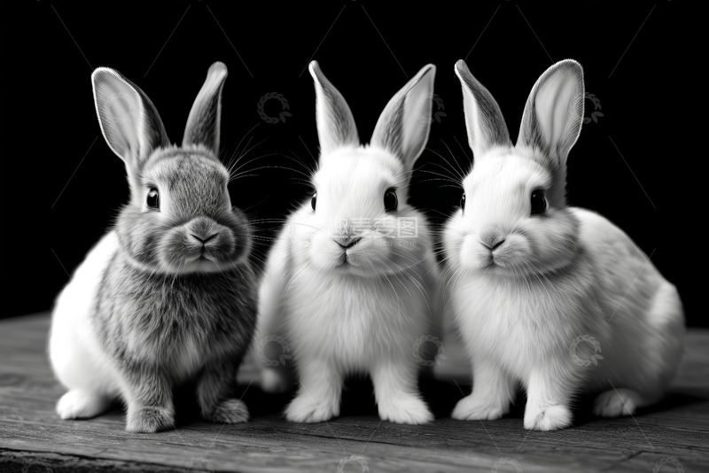 高清大图下载【趣麦麦图】三只可爱兔子特写