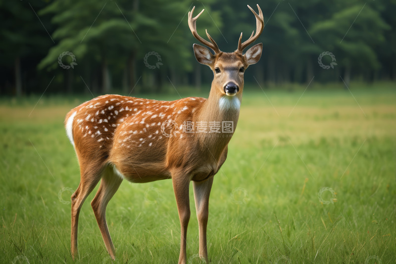 高清大图下载【趣麦麦图】草地森林中的梅花鹿