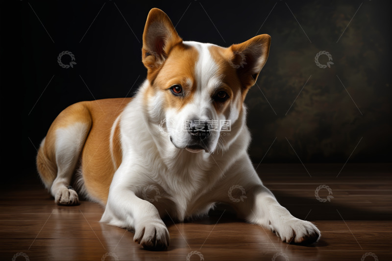 高清大图下载【趣麦麦图】趴卧在木地板上的宠物狗