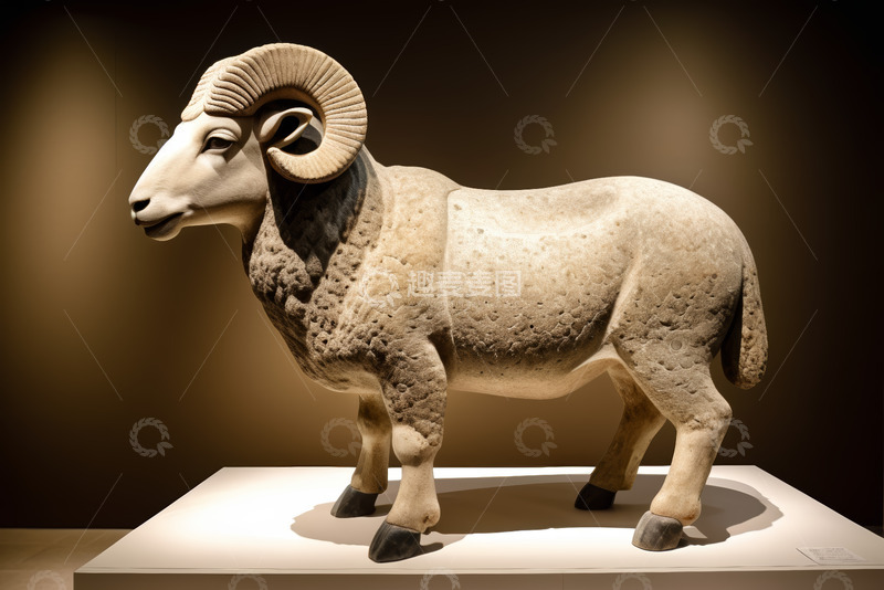 高清大图下载【趣麦麦图】博物馆内羊雕塑展示