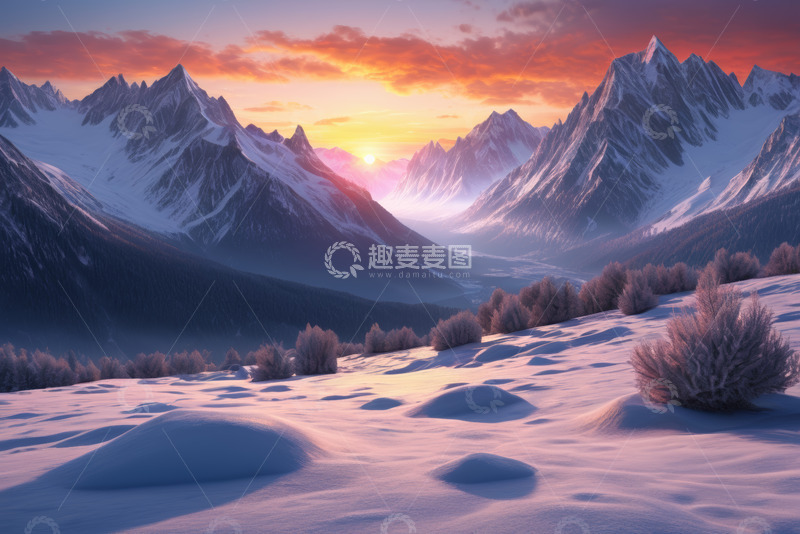 高清大图下载【趣麦麦图】雪山日出自然风光