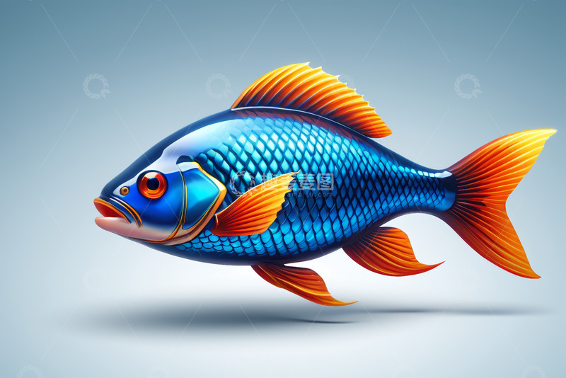 高清大图下载【趣麦麦图】蓝色橙色相间鱼的插画素材