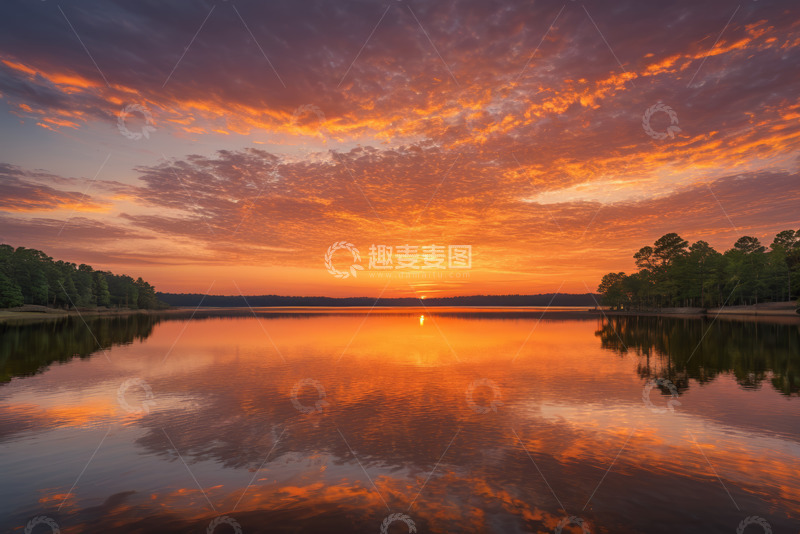 高清大图下载【趣麦麦图】湖畔壮丽日出自然景观