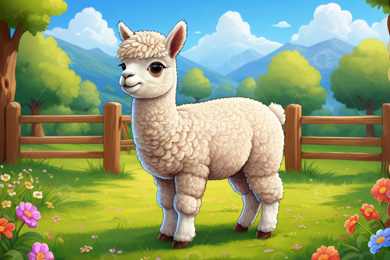 高清大图下载【趣麦麦图】草地上站立的羊驼