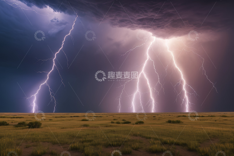 高清大图下载【趣麦麦图】草原上的闪电风暴景象