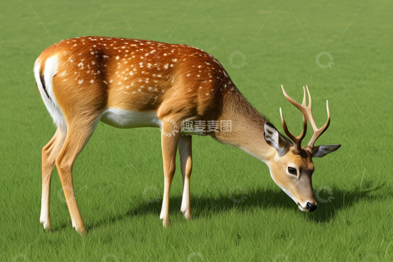 高清大图下载【趣麦麦图】草地上低头的梅花鹿