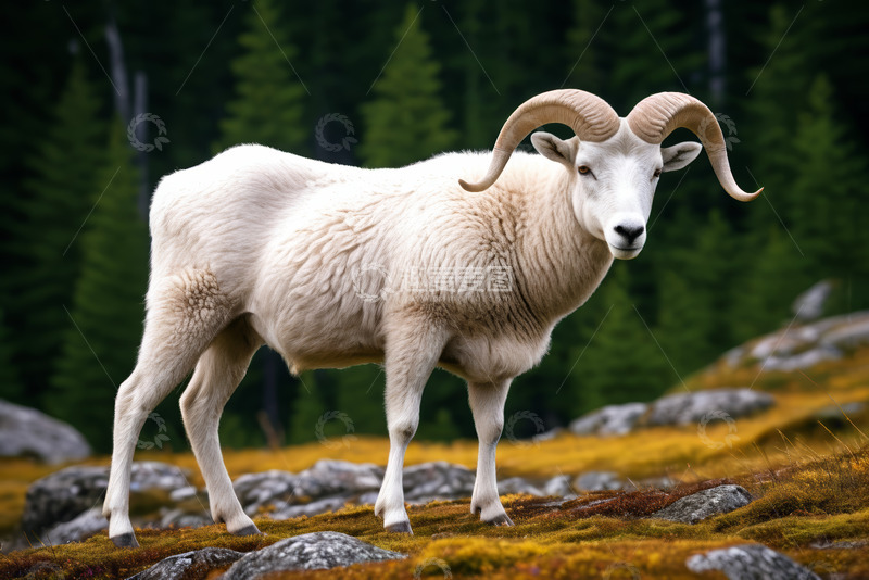 高清大图下载【趣麦麦图】野外站立的大角白羊