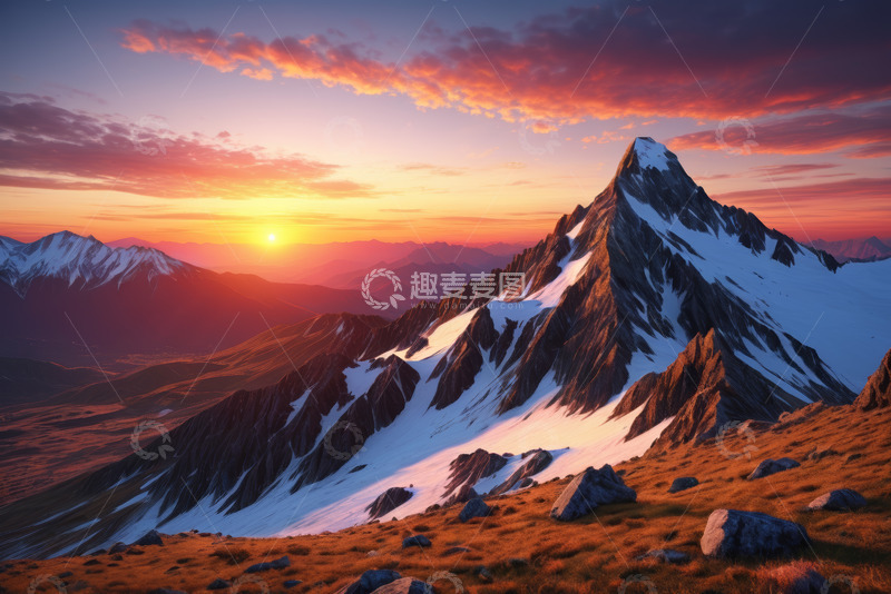 高清大图下载【趣麦麦图】雪山日出自然风光