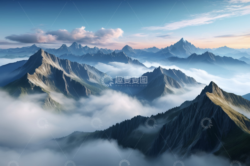 高清大图下载【趣麦麦图】云海环绕的连绵山脉