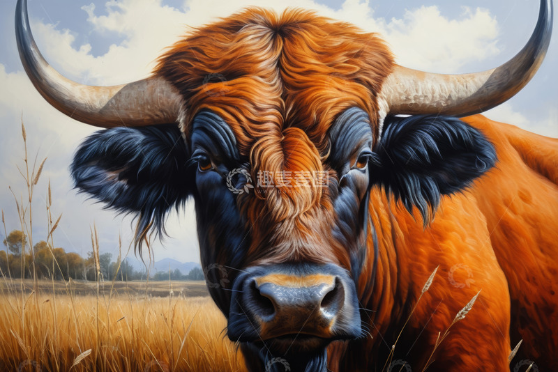高清大图下载【趣麦麦图】田野中的公牛特写