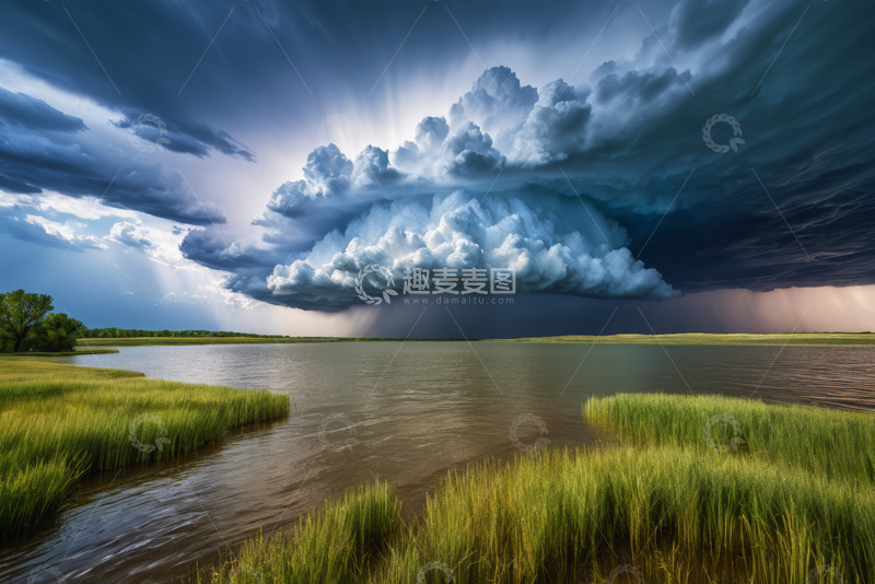 高清大图下载【趣麦麦图】湖畔上空壮观积雨云景象