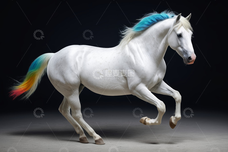 高清大图下载【趣麦麦图】彩色鬃毛白马奔跑姿态