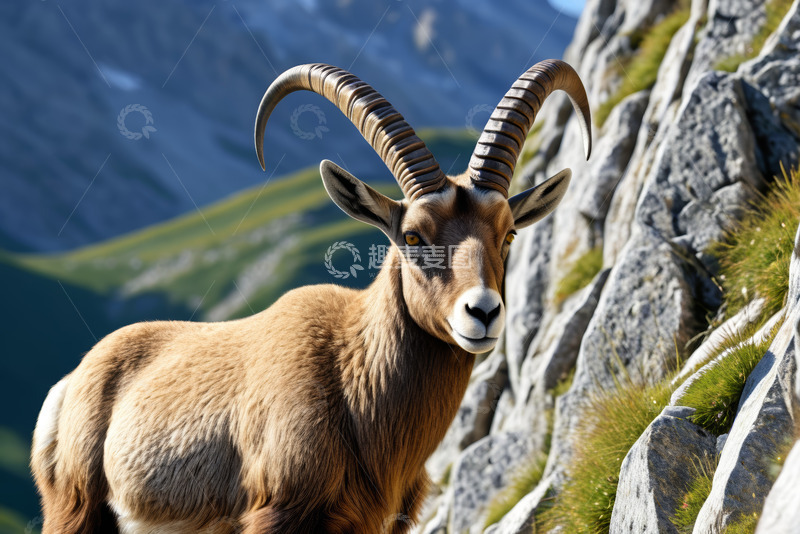 高清大图下载【趣麦麦图】高山峭壁上的盘羊特写