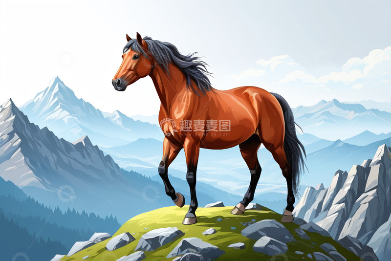 高清大图下载【趣麦麦图】高山上的骏马