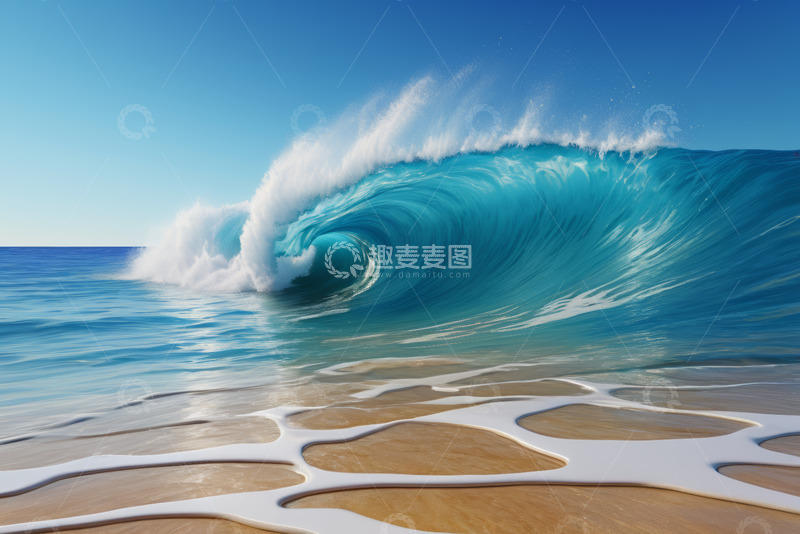 高清大图下载【趣麦麦图】海边翻涌的蓝色海浪景象