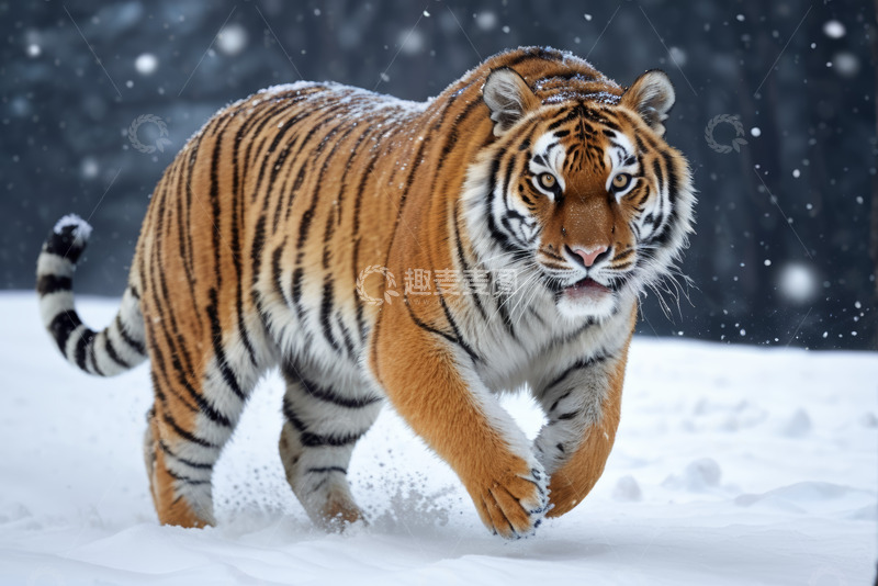 高清大图下载【趣麦麦图】雪地中行走的老虎