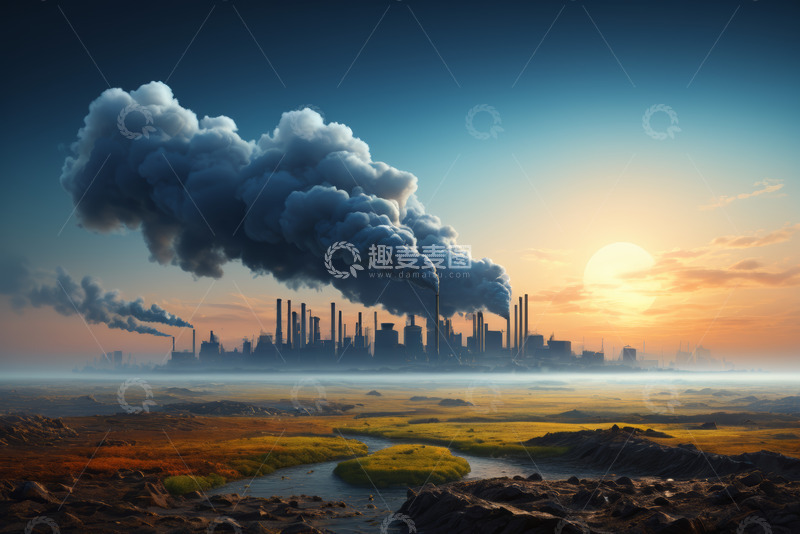 高清大图下载【趣麦麦图】黄昏下工业工厂污染景象