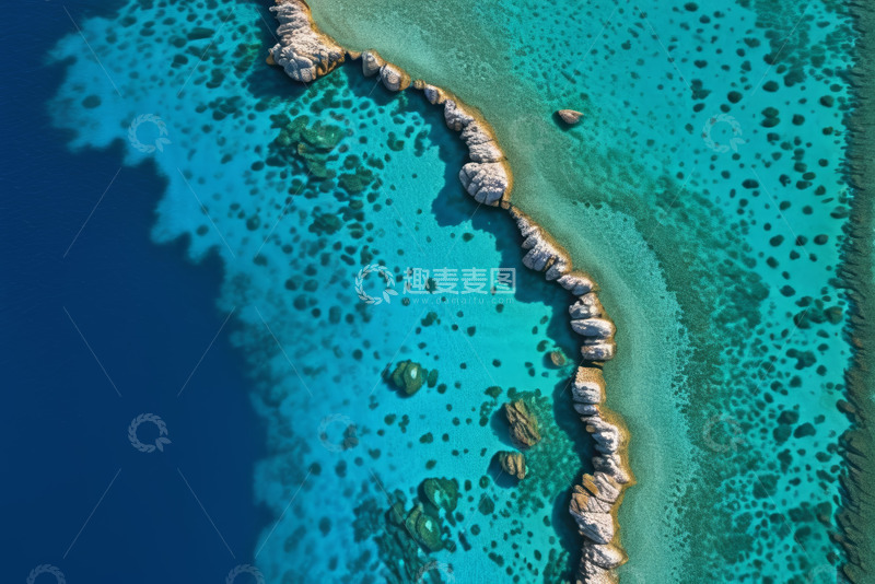 高清大图下载【趣麦麦图】俯瞰蓝色海洋与岸边礁石