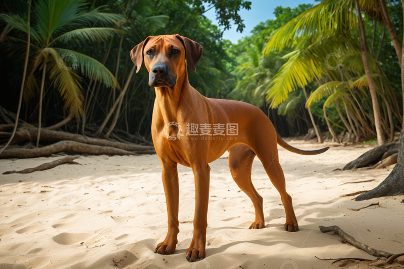 高清大图下载【趣麦麦图】沙滩上站立的棕色大狗