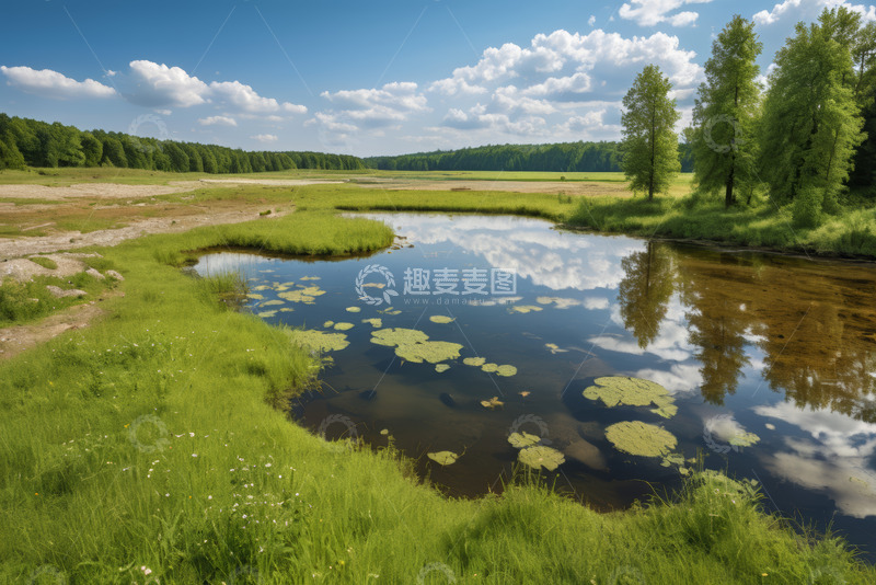 高清大图下载【趣麦麦图】自然风光池塘草地森林景观